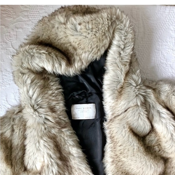 Zara Teddy Bear Jacket Coat with Hood Faux Fur Long Sleeve Small Like New - Picture 10 of 12
